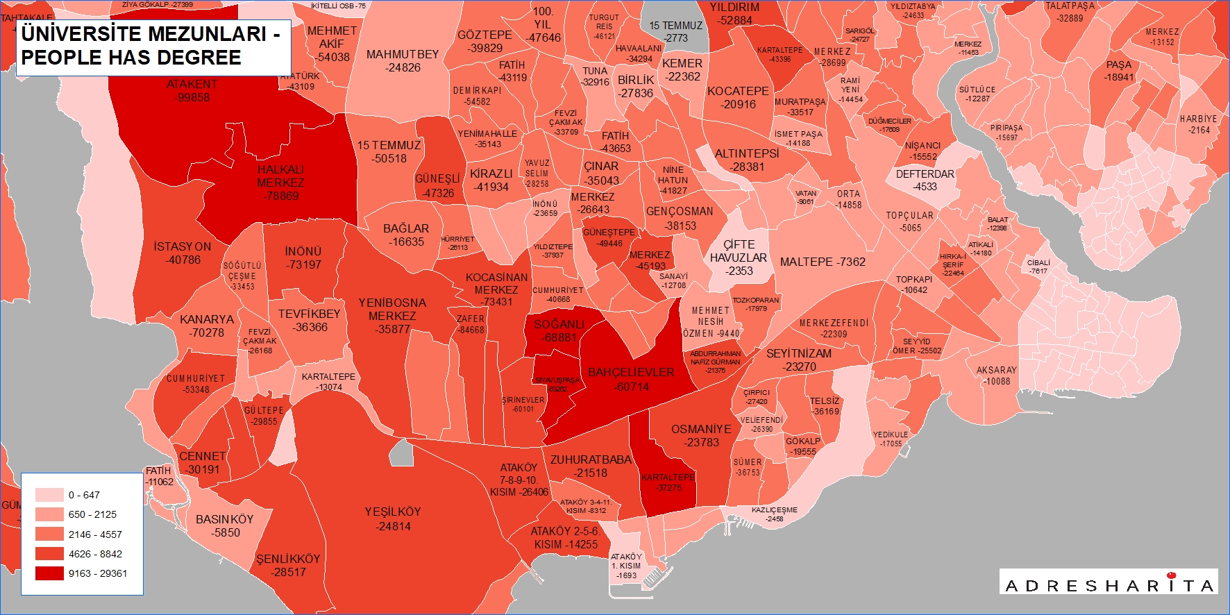 Üniversite mezunları yoğunluk haritası